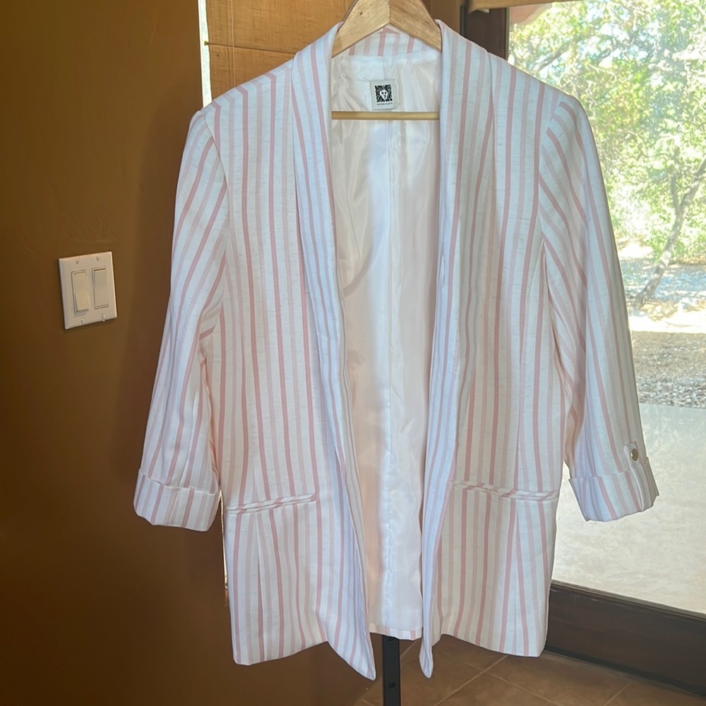 Anne Klein Pink and White Striped Blazer